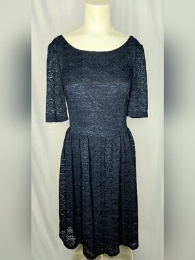 Jessica Simpson Navy Floral Lace Wedding Guest Fit & Flare Dress 8 NWOT